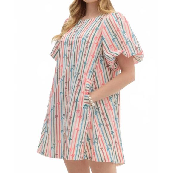 NEW ENTRO multi color bow print dress in multi - Picture 5 of 9